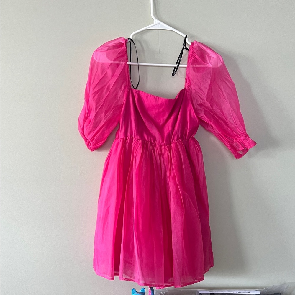 Forever 21 Girls Hot Pink Puff Sleeve Party Dress